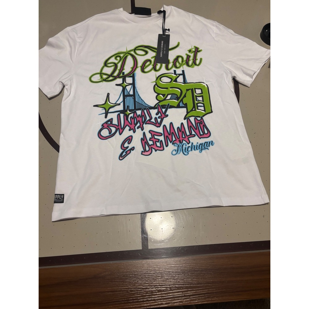 Supply & Demand Mens Detroit Michigan Graphic T-Shirt White Size Medium NWT